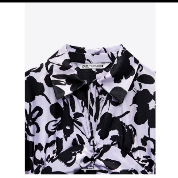 ZARA WOMAN "The Dita" Satin Printed Ruched dress in size XXL - Picture 3 of 10